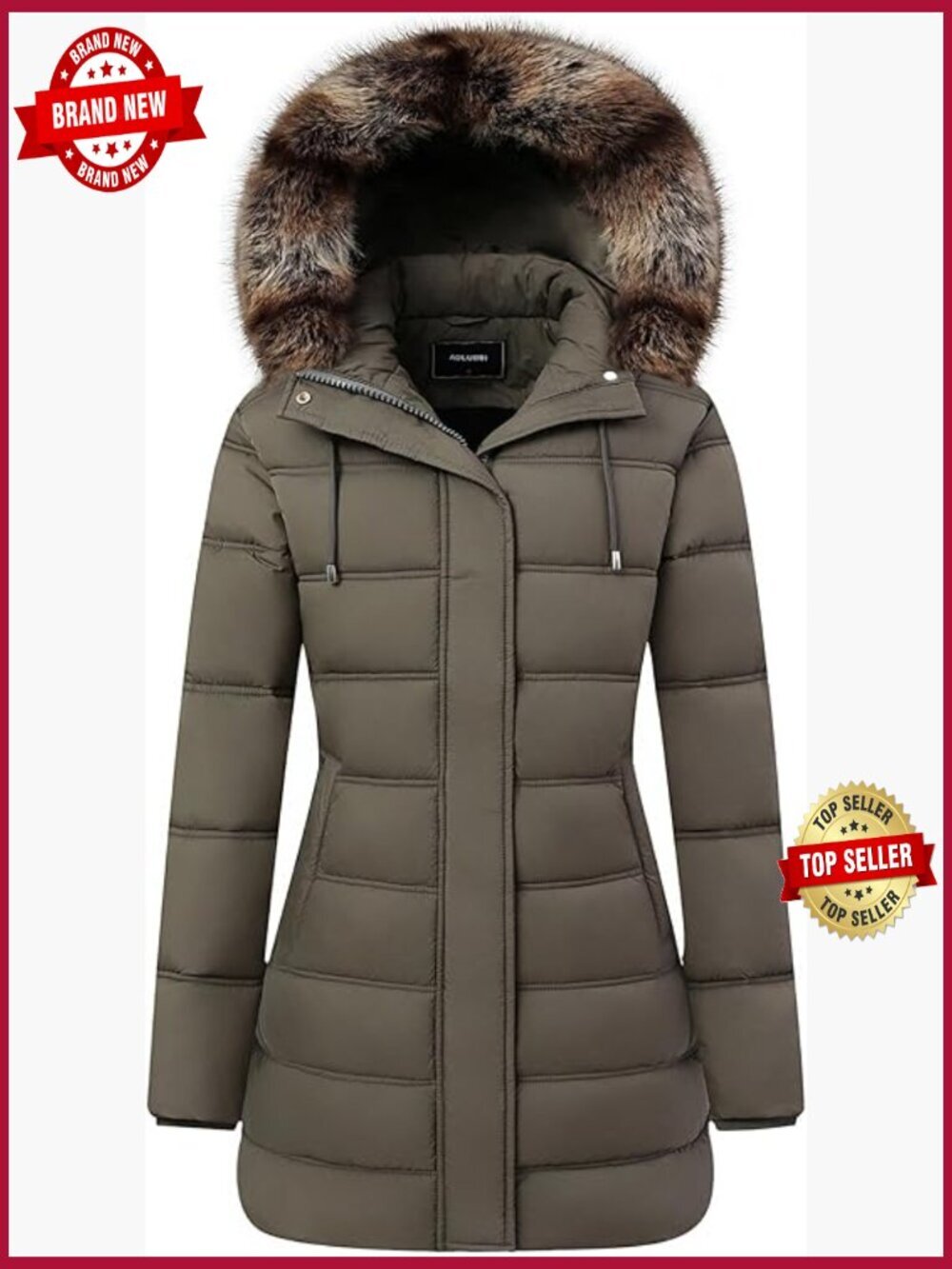 Women's Waterproof Long Puffer Jacket with Detachable Hood